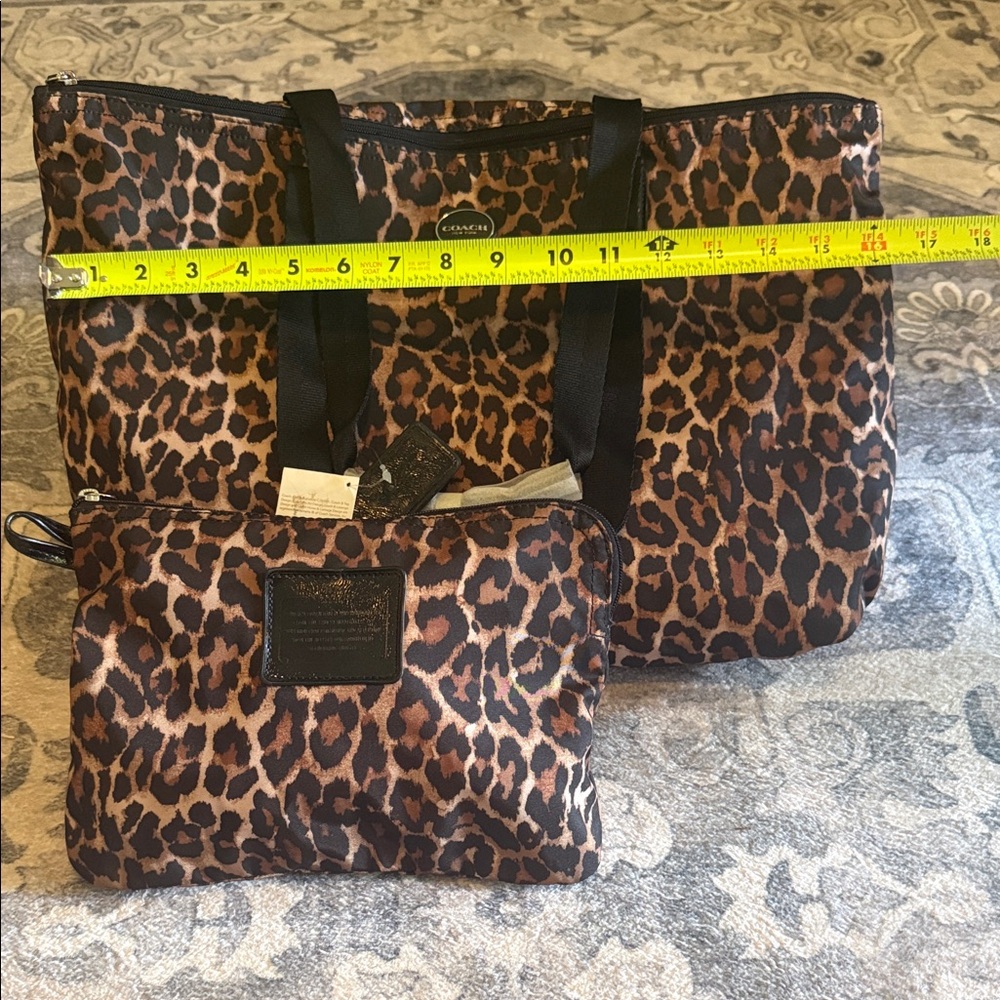 Coach Brown Leopard Print Tote with Pouch - Picture 2 of 5